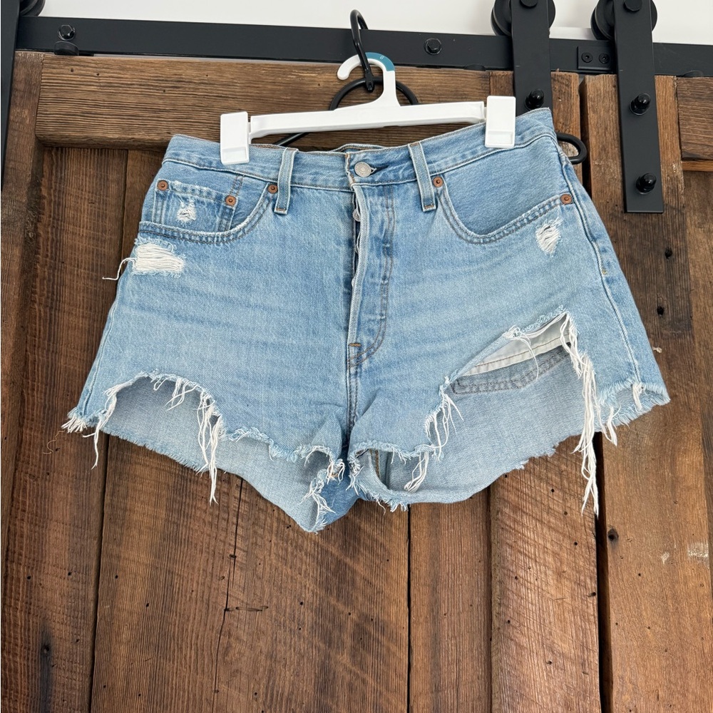 Levi's Light Blue Distressed Jean Shorts